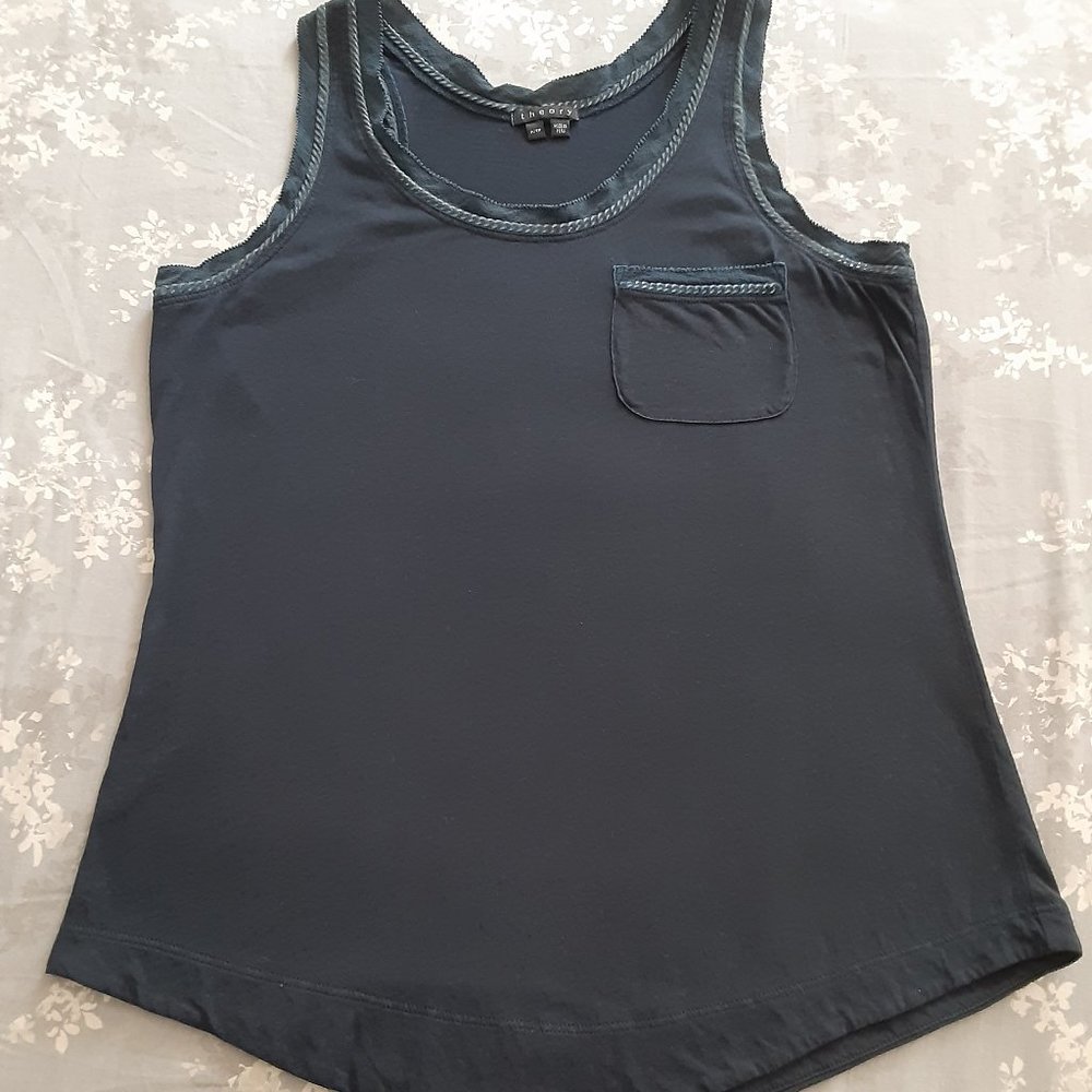 Theory blue navy tank with navy blue chain detail trim size s/p
